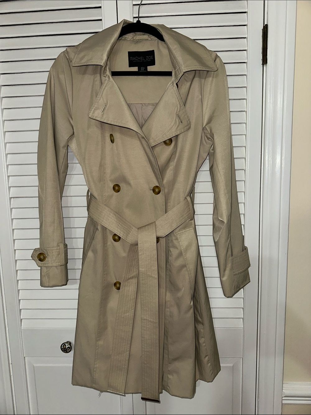 Rachel Zoe Double-Breasted Beige Trench Coat with Belt